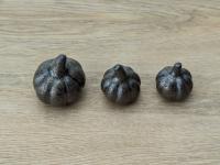 Set of 3 mini handmade ceramic pumpkins. One of a kind cute Halloween gift, decor.  Spooky, metallic black/gold glaze. Small-batch pottery.