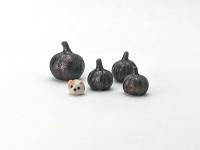 Set of 3 mini handmade ceramic pumpkins. One of a kind cute Halloween gift, decor.  Spooky, metallic black/gold glaze. Small-batch pottery.