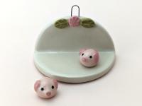 Cute handmade mini ceramic pig figurine. Unique desk buddy. Terrarium decor. Good luck charm. Small-batch ceramics. Hand-painted pottery.