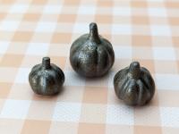 Set of 3 mini handmade ceramic pumpkins. One of a kind cute Halloween gift, decor.  Spooky, metallic black/gold glaze. Small-batch pottery.
