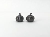 Set of 3 mini handmade ceramic pumpkins. One of a kind cute Halloween gift, decor.  Spooky, metallic black/gold glaze. Small-batch pottery.