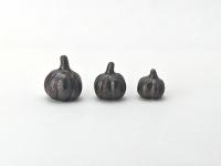 Set of 3 mini handmade ceramic pumpkins. One of a kind cute Halloween gift, decor.  Spooky, metallic black/gold glaze. Small-batch pottery.