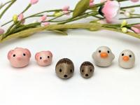 Adorable handmade ceramic mommy & me hedgehog set. Cute unique mini figurines. Good luck charm. Small-batch ceramics. Hand-painted pottery.