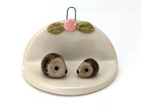 Adorable handmade ceramic mommy & me hedgehog set. Cute unique mini figurines. Good luck charm. Small-batch ceramics. Hand-painted pottery.