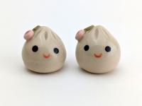 Two cute handmade ceramic dumplings w flowers. Happy soup dumplings. Foodie gift. Xiao long bao. Small-batch ceramics. Hand-painted pottery.