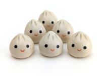 Two cute handmade ceramic dumplings w flowers. Happy soup dumplings. Foodie gift. Xiao long bao. Small-batch ceramics. Hand-painted pottery.