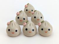 Two cute handmade ceramic dumplings w flowers. Happy soup dumplings. Foodie gift. Xiao long bao. Small-batch ceramics. Hand-painted pottery.