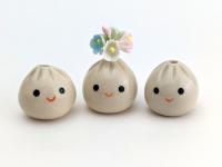Cute handmade ceramic dumpling vase. Happy soup dumpling vase. Adorable gyoza. Xiao long bao. Small-batch ceramics. Hand-painted pottery.