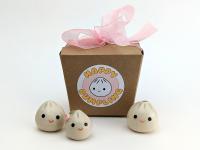 Two cute handmade ceramic dumplings - One with flower. Happy soup dumplings. Xiao long bao. Small-batch ceramics. Hand-painted pottery.