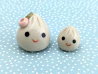 Two cute handmade ceramic dumplings w flowers. Happy soup dumplings. Foodie gift. Xiao long bao. Small-batch ceramics. Hand-painted pottery.