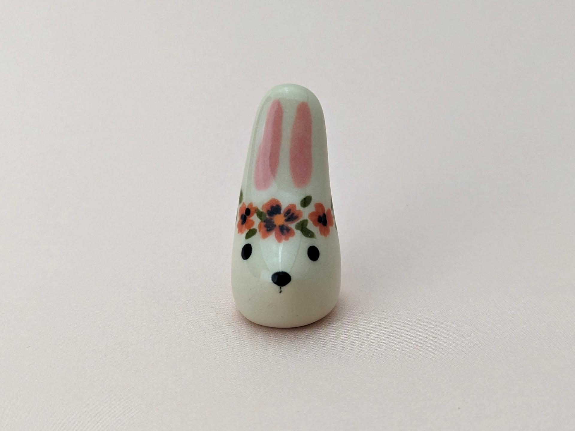 Cute handmade ceramic bunny figurine with flower crown. Small rabbit decor. Small-batch ceramics. Hand-painted pottery.  Easter gift.