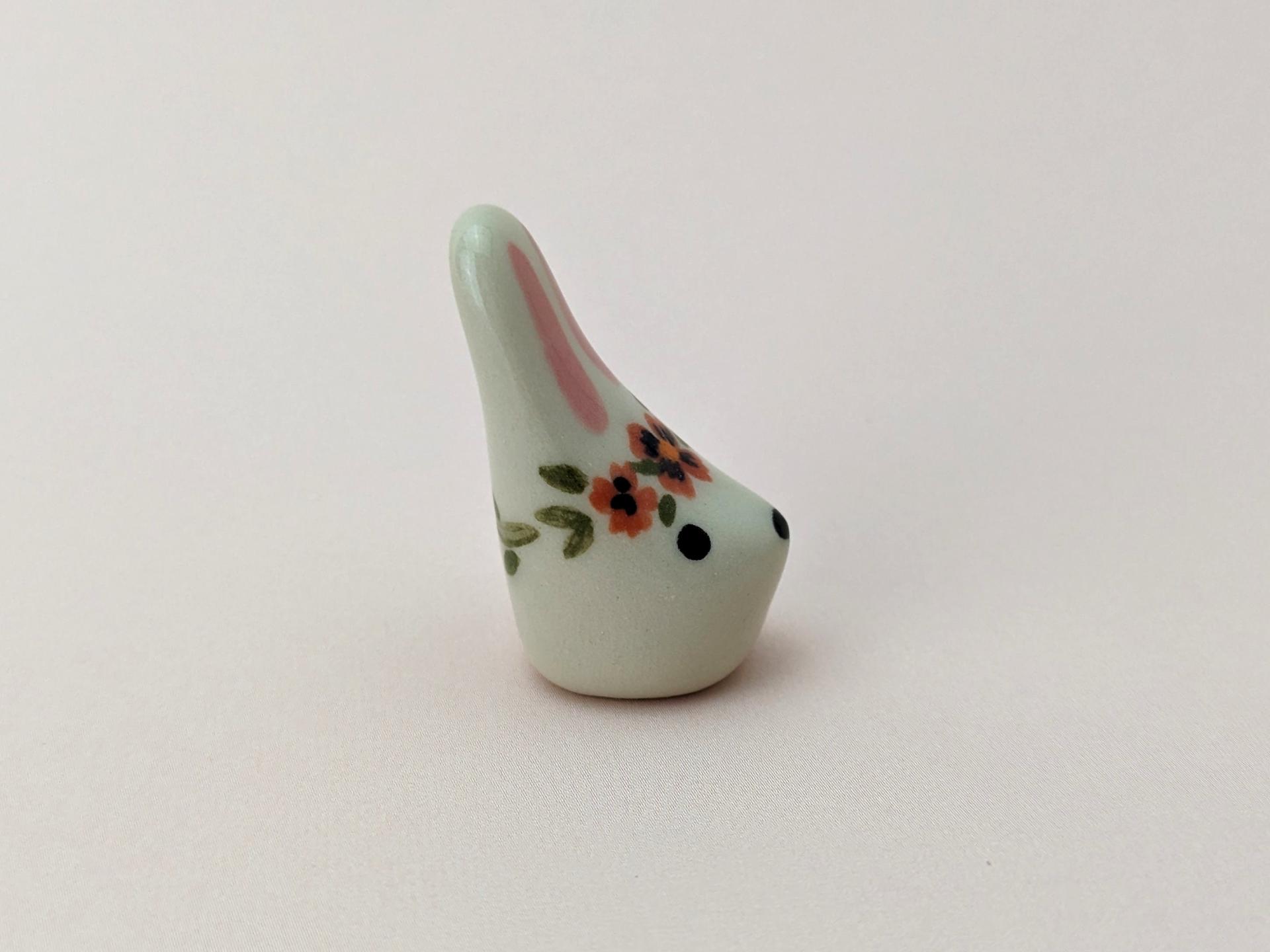 Cute handmade ceramic bunny figurine with flower crown. Small rabbit decor. Small-batch ceramics. Hand-painted pottery.  Easter gift.