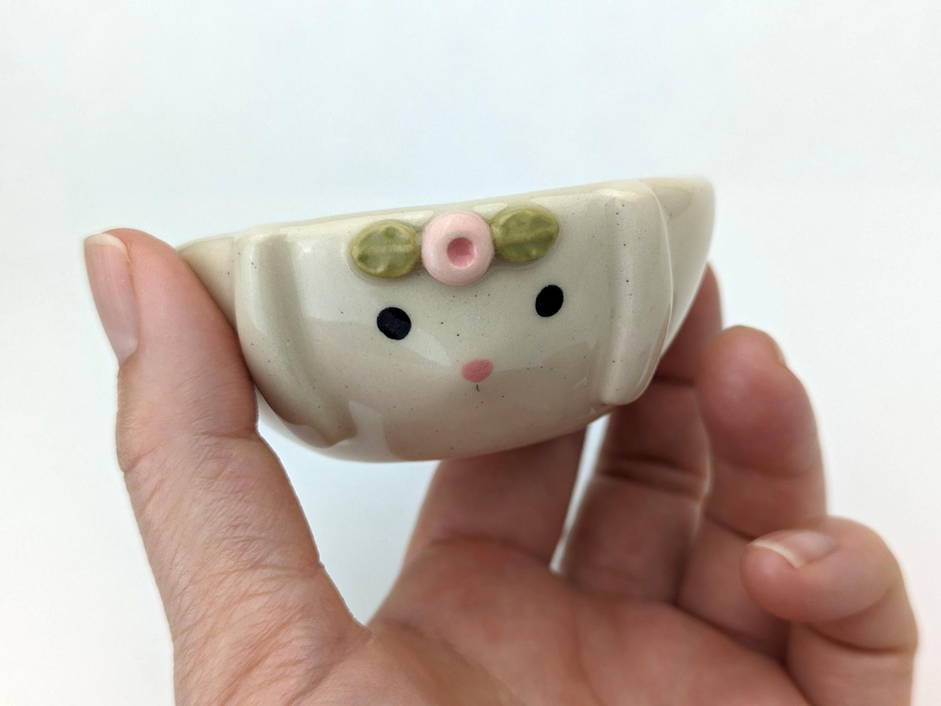 Small handmade bunny bowl. Cute rabbit dish. Candy bowl, snack bowl, trinket bowl, tiny planter. Small-batch ceramics. Hand-painted pottery.