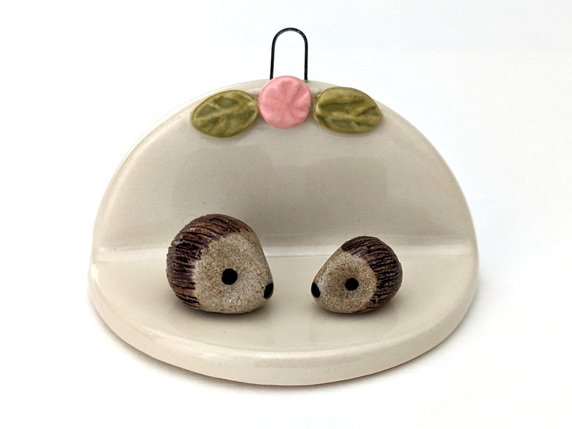 Adorable handmade ceramic mommy & me hedgehog set. Cute unique mini figurines. Good luck charm. Small-batch ceramics. Hand-painted pottery.