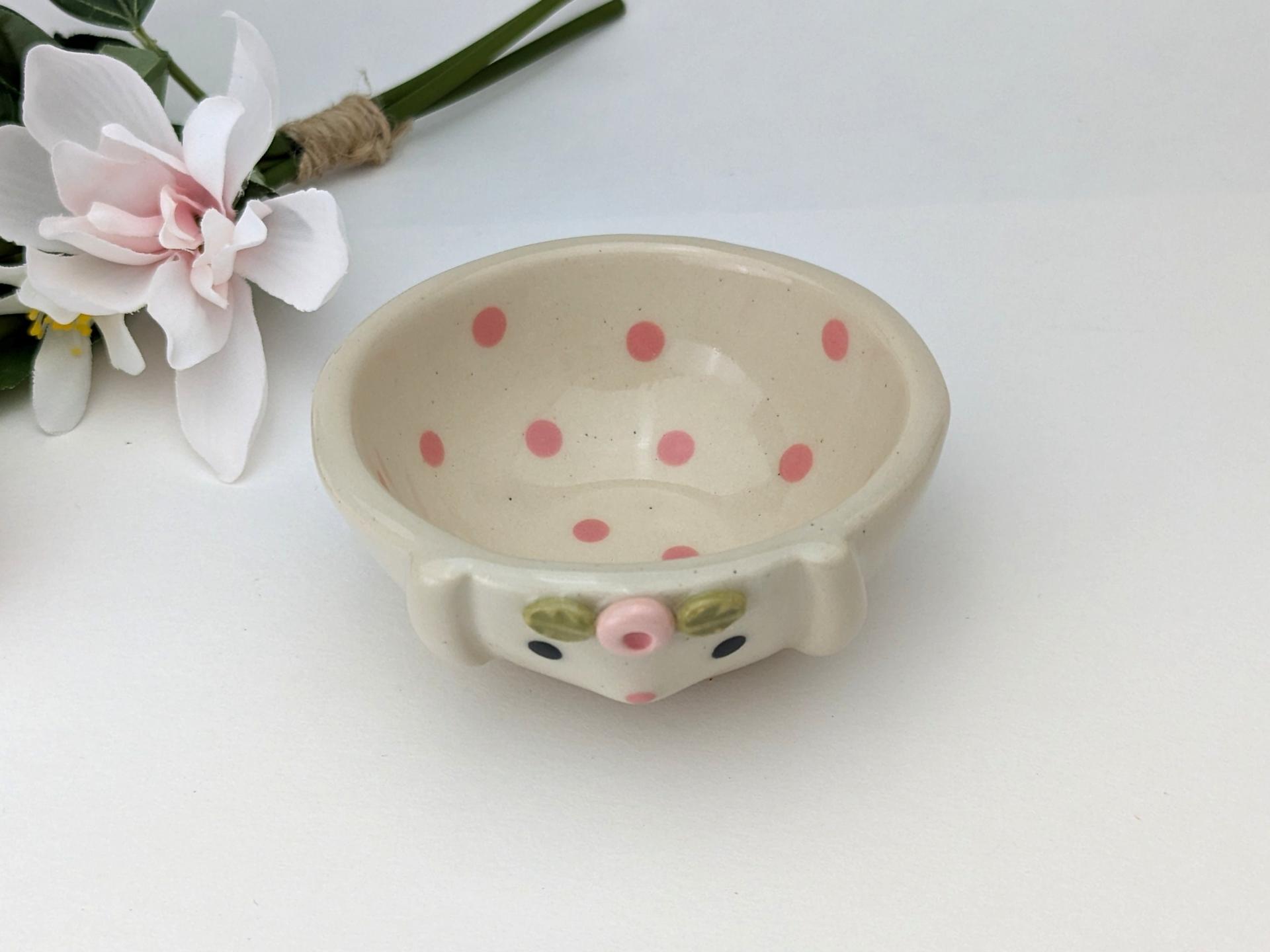 Small handmade bunny bowl. Cute rabbit dish. Candy bowl, snack bowl, trinket bowl, tiny planter. Small-batch ceramics. Hand-painted pottery.