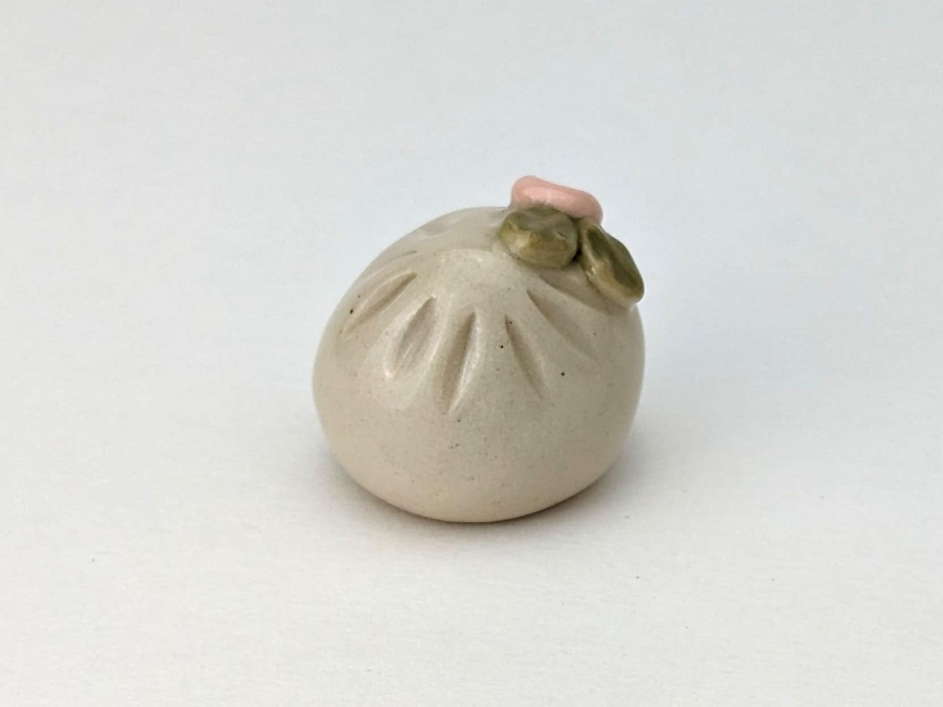 Cute handmade ceramic dumpling with flower. Happy soup dumpling. Adorable gyoza. Xiao long bao. Small-batch ceramics. Hand-painted pottery.