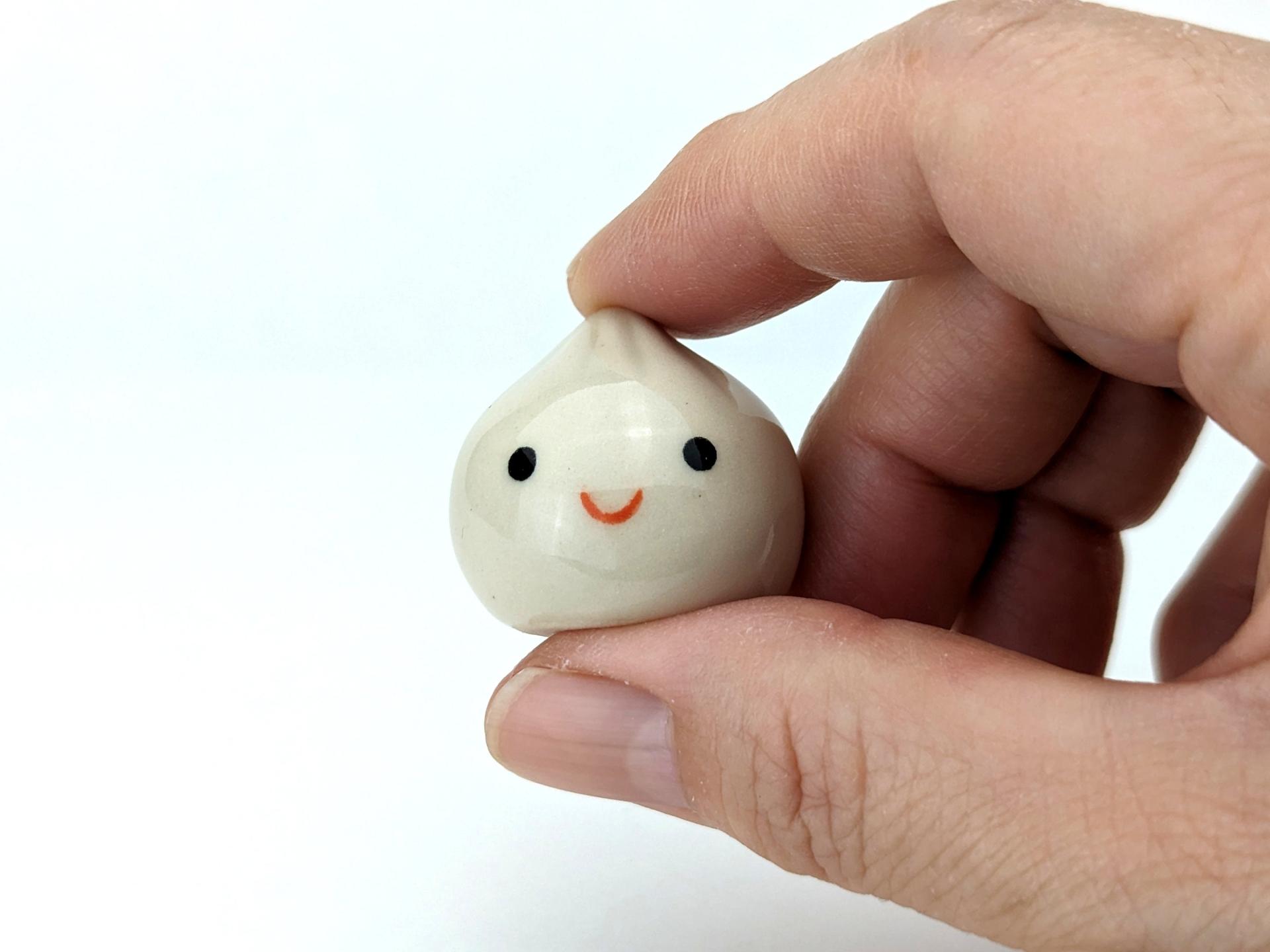 Cute handmade ceramic dumpling. Happy soup dumpling. Adorable gyoza. Foodie gift. Xiao long bao. Small-batch ceramics. Hand-painted pottery.