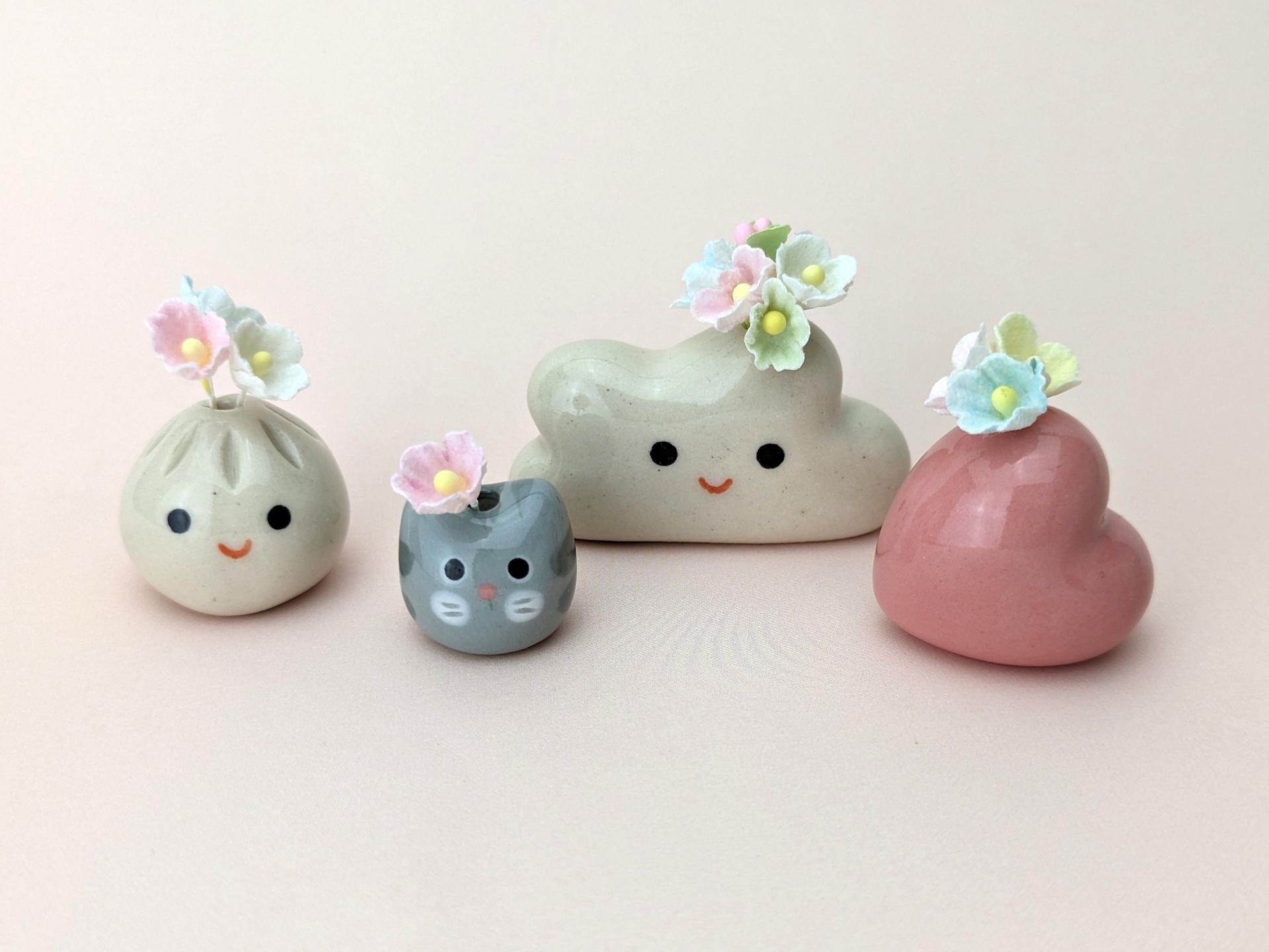 Adorable handmade ceramic cloud vase. Cute happy cloud. Tiny pottery vase. Small-batch ceramics. Hand-painted pottery. Kawaii ceramics.