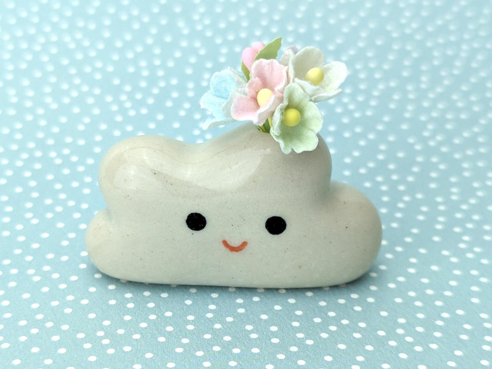 Adorable handmade ceramic cloud vase. Cute happy cloud. Tiny pottery vase. Small-batch ceramics. Hand-painted pottery. Kawaii ceramics.