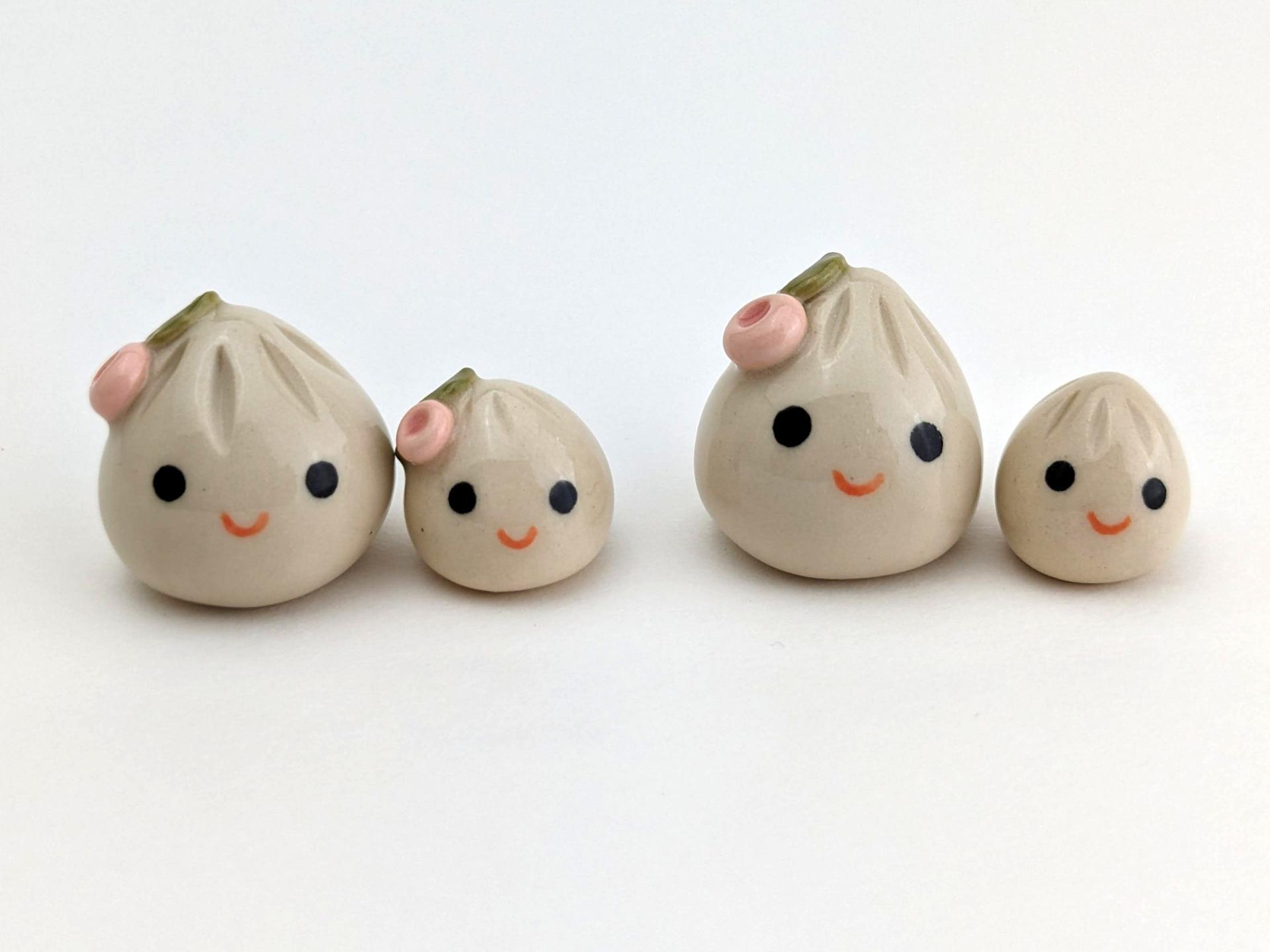 Cute handmade mommy & me ceramic dumplings. Happy soup dumpling. Adorable gyoza. Xiao long bao. Small-batch ceramics. Hand-painted pottery.