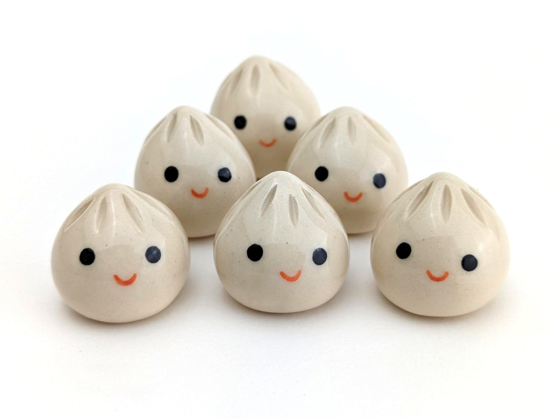 Two cute handmade ceramic dumplings w flowers. Happy soup dumplings. Foodie gift. Xiao long bao. Small-batch ceramics. Hand-painted pottery.