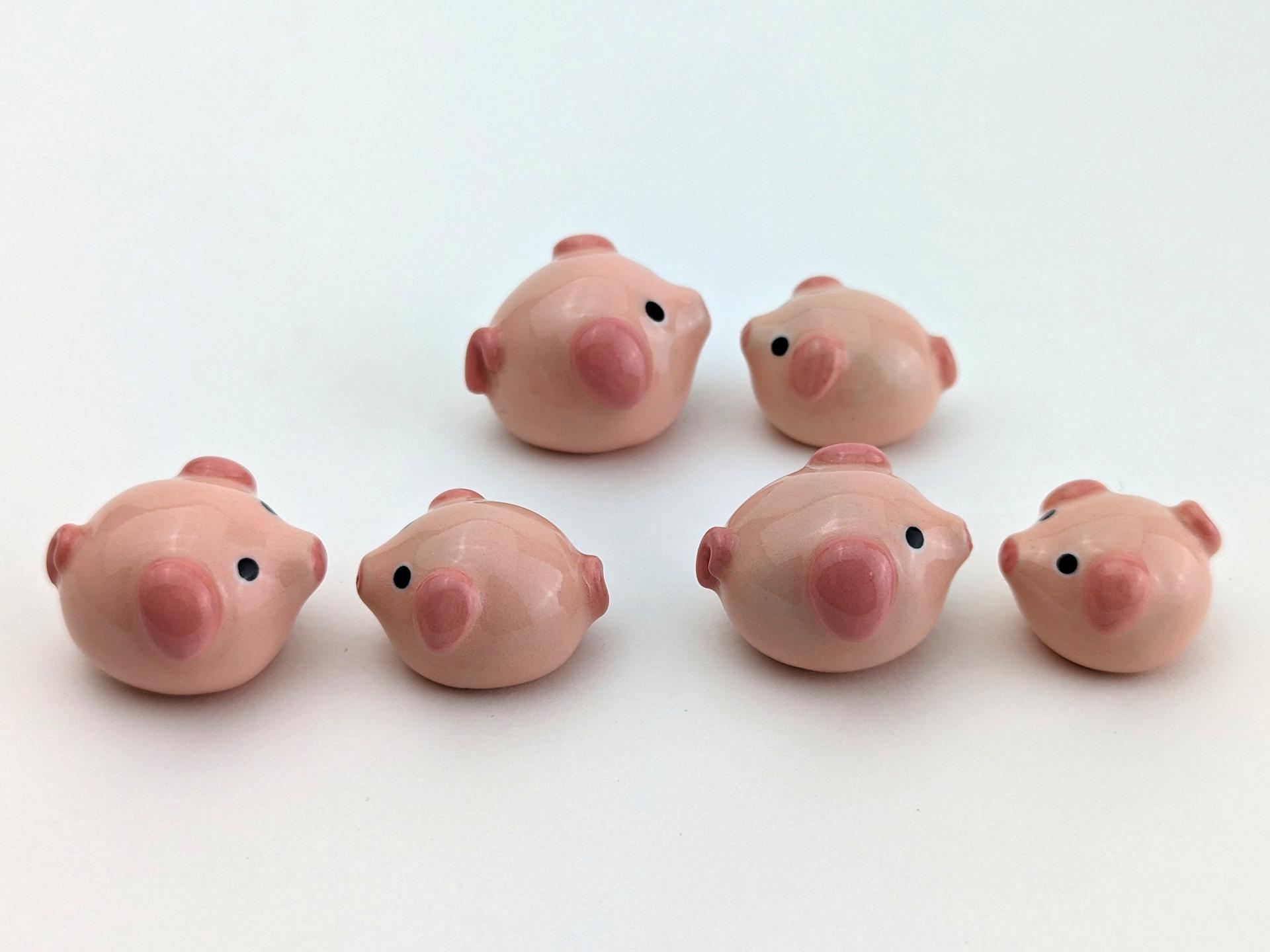 Adorable handmade ceramic mommy and me pig set. Cute unique mini figurines. Good luck charm. Small-batch ceramics. Hand-painted pottery.