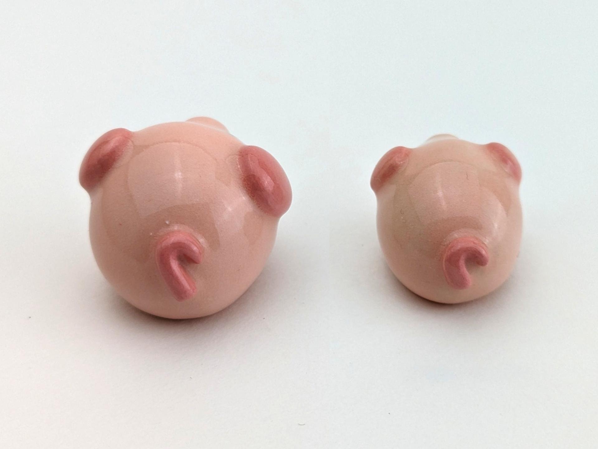 Adorable handmade ceramic mommy and me pig set. Cute unique mini figurines. Good luck charm. Small-batch ceramics. Hand-painted pottery.