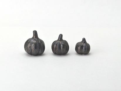 Set of 3 mini handmade ceramic pumpkins. One of a kind cute Halloween gift, decor.  Spooky, metallic black/gold glaze. Small-batch pottery.