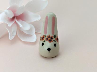Cute handmade ceramic bunny figurine with flower crown. Small rabbit decor. Small-batch ceramics. Hand-painted pottery.  Easter gift.