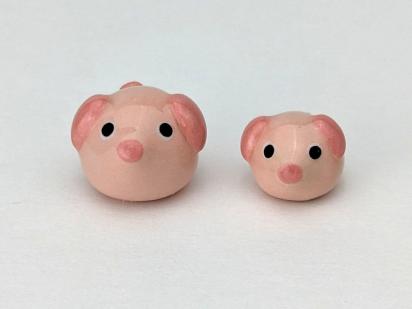 Adorable handmade ceramic mommy and me pig set. Cute unique mini figurines. Good luck charm. Small-batch ceramics. Hand-painted pottery.