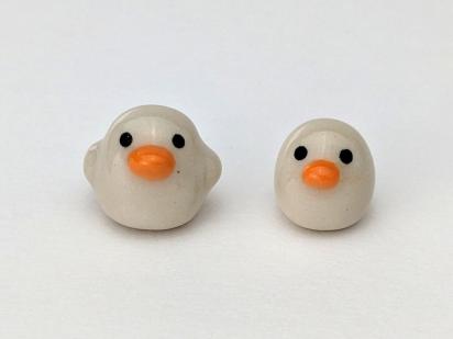Adorable handmade ceramic mommy and me chicken set. Cute unique mini figurines. Good luck charm. Small-batch ceramics. Hand-painted pottery.