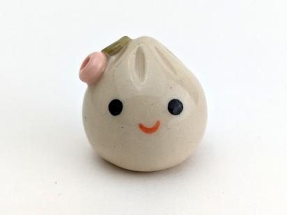 Cute handmade ceramic dumpling with flower. Happy soup dumpling. Adorable gyoza. Xiao long bao. Small-batch ceramics. Hand-painted pottery.