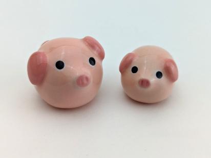 Adorable handmade ceramic mommy and me pig set. Cute unique mini figurines. Good luck charm. Small-batch ceramics. Hand-painted pottery.